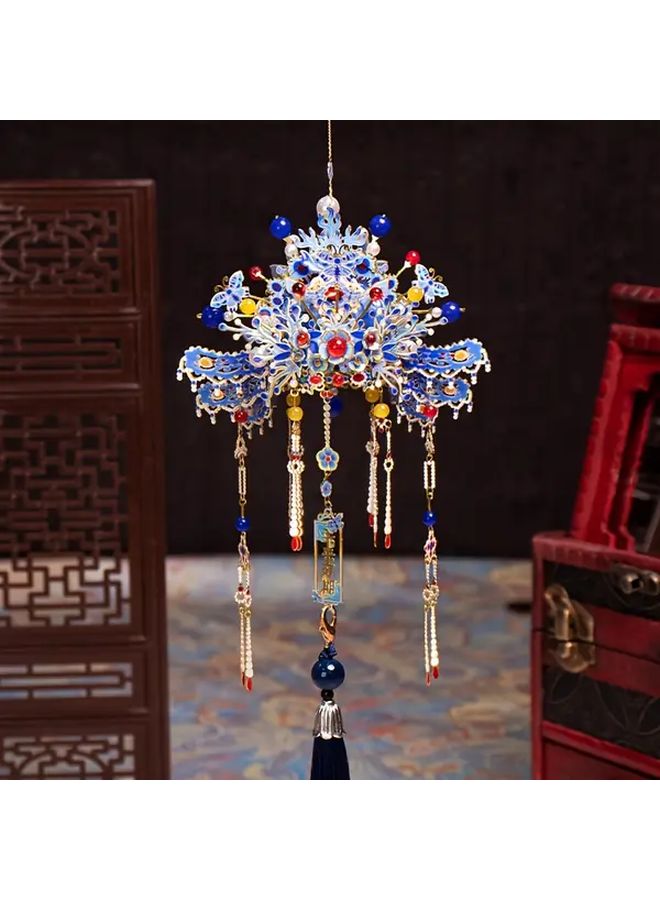 ZheZhuo Small Phoenix Crown 3D Metal Puzzle Blue Gold Intricate Design Beads Tassels Birthday Christmas Gift - Image 2